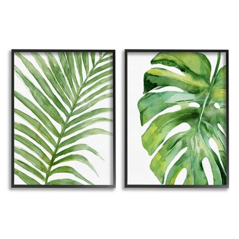 Stupell Industries Tropical Green Palms Minimal White Background Black ...