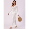 INSPIRE CHIC Women's Long Sleeve V Neck Hollow Out Bathing Beach Crochet Swimsuit Cover Up - 3 of 4