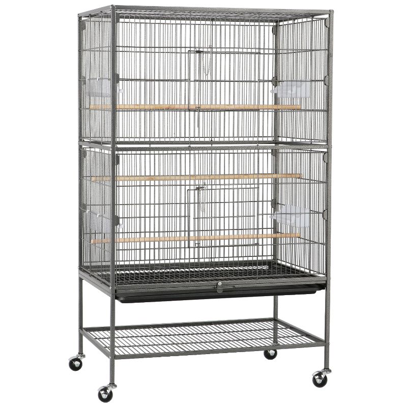 Yaheetech 52"H Rolling Bird Cage Parrot Cage with 3 Perches & Extra Storage Shelf, 1 of 6