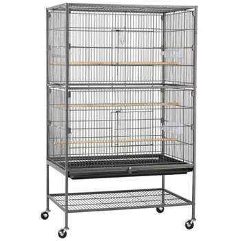 Yaheetech 52"H Rolling Bird Cage Parrot Cage with 3 Perches & Extra Storage Shelf