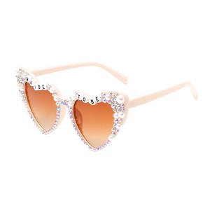 Anna-Kaci Heart-Shaped Bride to Be Sunglasses with Rhinestone and Pearl Embellishments - 1 of 1