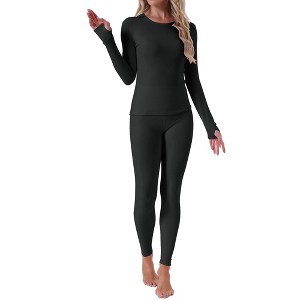 INSPIRE CHIC Women's Thermal Underwear Sets Thumbholes Long Sleeve with Leggings Winter Cold Base Layer Pajamas Set - 1 of 4