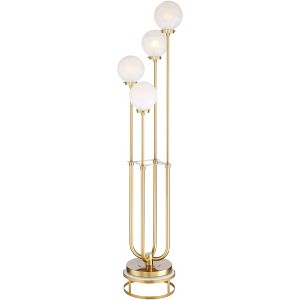 Possini Euro Design Candide Mid Century Modern Floor Lamp with Riser 74" Tall Warm Gold Metal 4 Light LED Glass Globe Shade for Living Room Reading - 1 of 4