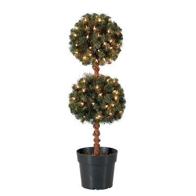 Home Heritage 3 Foot Artificial Topiary Tree w/ Clear Lights for Entryway Decor