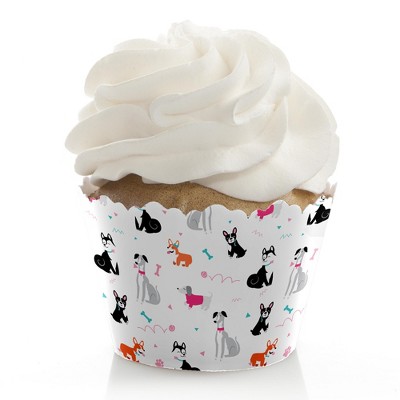 Big Dot of Happiness Pawty Like a Puppy Girl - Pink Dog Baby Shower or Birthday Party Decorations - Party Cupcake Wrappers - Set of 12