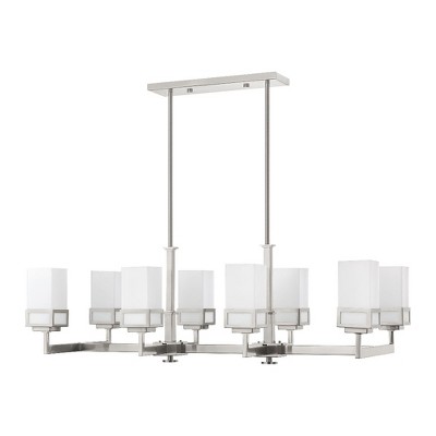 Elegant Harding 8-Light Linear Chandelier with Satin Opal White Glass