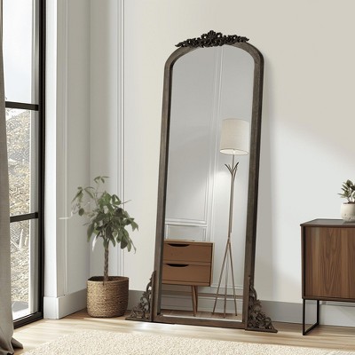 Lirago Arch Solid Wood Mirror Ornate Mirror Wall Mirror Retro Mirror with Carved Frame 64x21 Caramel