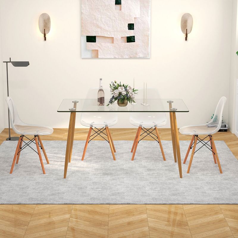 Tangkula Modern 5-Piece Dining Table Set w/ Rectangle Glass Table & 4 Transparent Chairs, 4 of 9