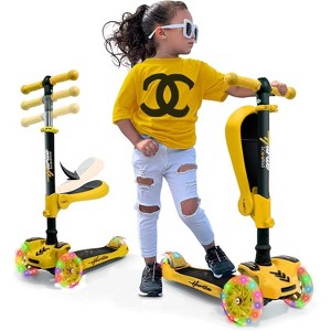 Hurtle ScootKid 3-Wheel Toddler Toy Scooter with LED Lights, Ages 1+, Fold-Out Seat - 1 of 4