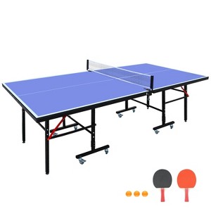 Sevobal Game Tables 8FT Foldable Ping Pong Table with 2 Paddles and 3 Balls for Indoor Outdoor Use, Blue, 96"*54"*30" - 1 of 4
