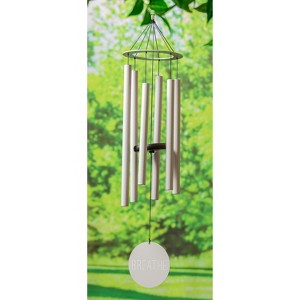 36"H Laser Etched Painted Wood Hand Tuned Windchime, "Breathe", Scale "E" - 1 of 2