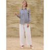 INSPIRE CHIC Women's Satin Pointed Collar Button Down Long Sleeve Striped Shirt - 4 of 4