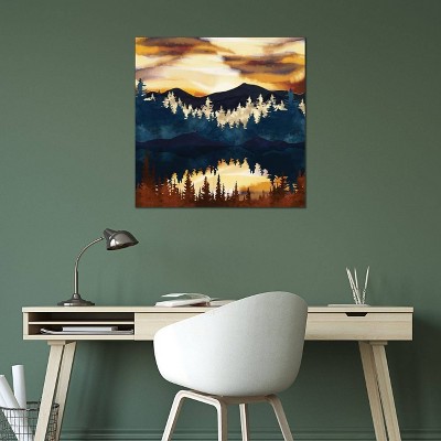 26" Square Fall Sunset Canvas Art with Pine Wood Frame