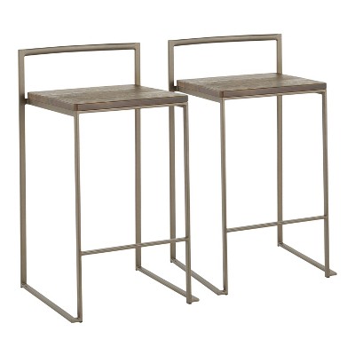 Set of 2 Fuji Industrial Counter Height Barstools Espresso - LumiSource