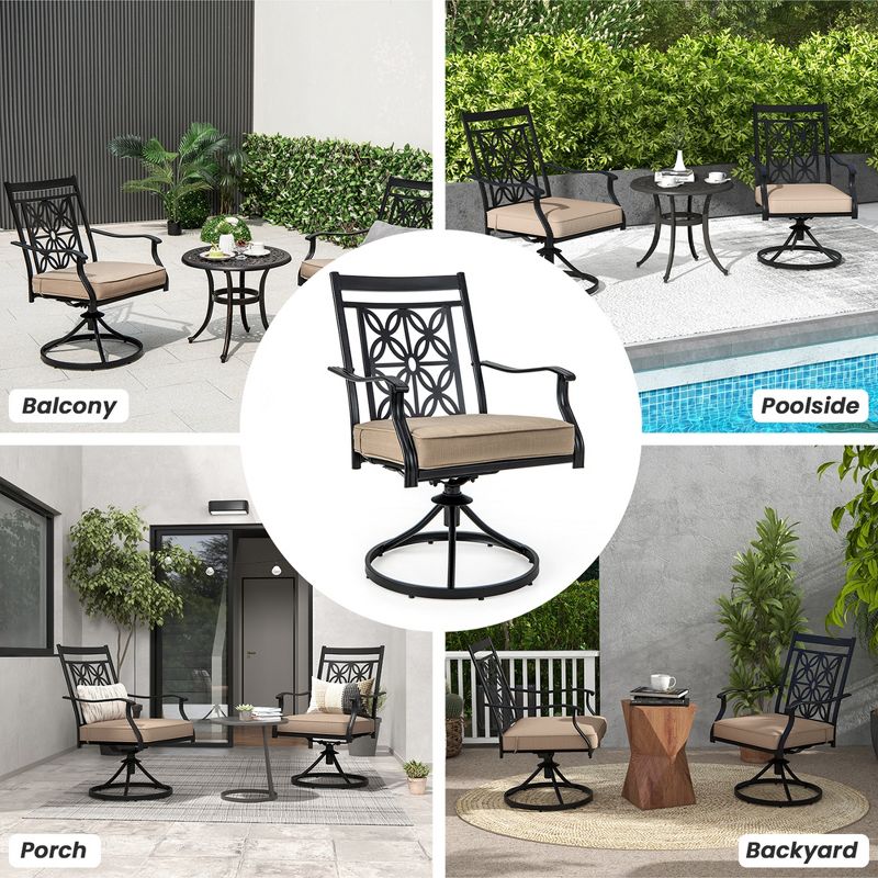 Costway Patio Swivel Chair Outdoor Bistro Dining Chair Blossom Pattern Backrest, 2 of 10