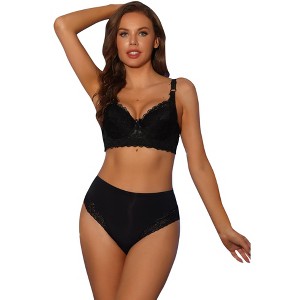 Allegra K Women's Breathable Underwired Lace Fixed Adjustable Straps Push-up 3/4 Cup Bralettes - 1 of 4