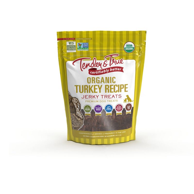 Tender &#38; True Organic Turkey Recipe Jerky Dog Treats - 4oz, 1 of 8