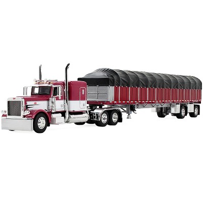 Peterbilt 389 w/63" Flat Top Sleeper and 53’ Wilson Flatbed Trailer w/Wagon Maroon w/White 1/64 Diecast Model by DCP/First Gear