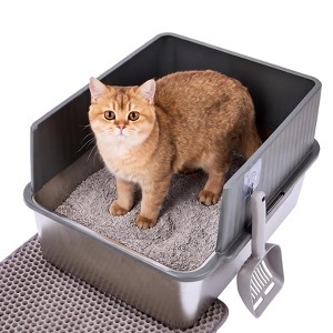 Cat Litter Box, XL Stainless Steel Litter Box with Lid, Non-Stick High ...