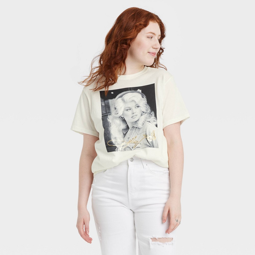 Size XS Women's Dolly Parton Short Sleeve Graphic T-Shirt - Ivory XS