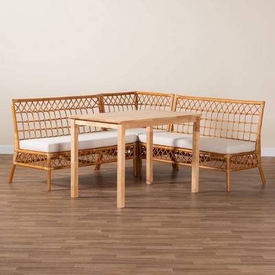 Aina Light Honey Rattan and Rubberwood Dining Nook Set