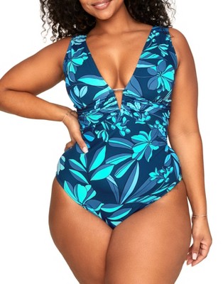 Andressa Floral Yellow Plus One Piece, 3X-4X