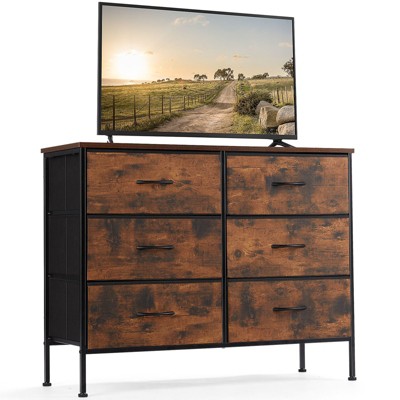 CAVINAS Dresser for Bedroom with 6 Drawers,Dressers & Chests of Drawers with Metal Frame and Wooden Top for TV