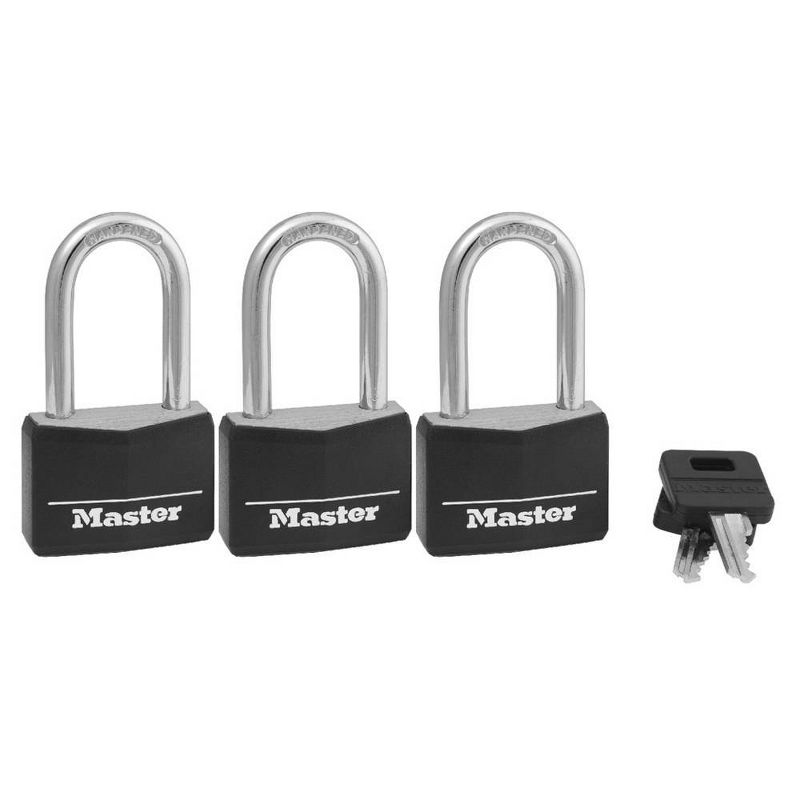 Master Lock 3pk 40mm Covered Brass Key Lock Set Black, 1 of 5