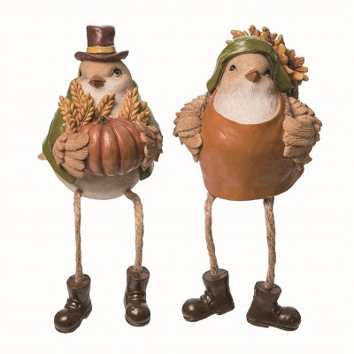 Transpac Resin Brown Harvest Bird Shelf Sitter Figurines Set of 2