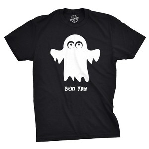 Mens Boo Yah Funny Scary Cute Halloween October Fall Ghost T shirt - Crazy Dog Men's T Shirt - 1 of 4