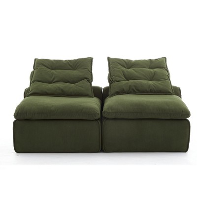 Airsurfer Black Modular Sofa, Soft Corduroy Fabric, Neck & Lumbar Pillows, 2-Seater Lounge Chair, for Reading or Living Room