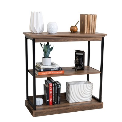Oslo 37" Aged Maple & Black Metal 3-Shelf Etagere Bookcase