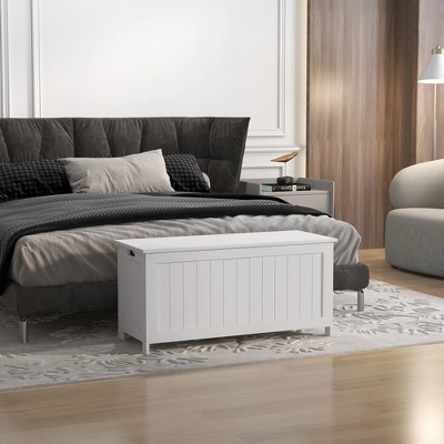 White Wooden Storage Chest with Safety Hinges, 39.4"
