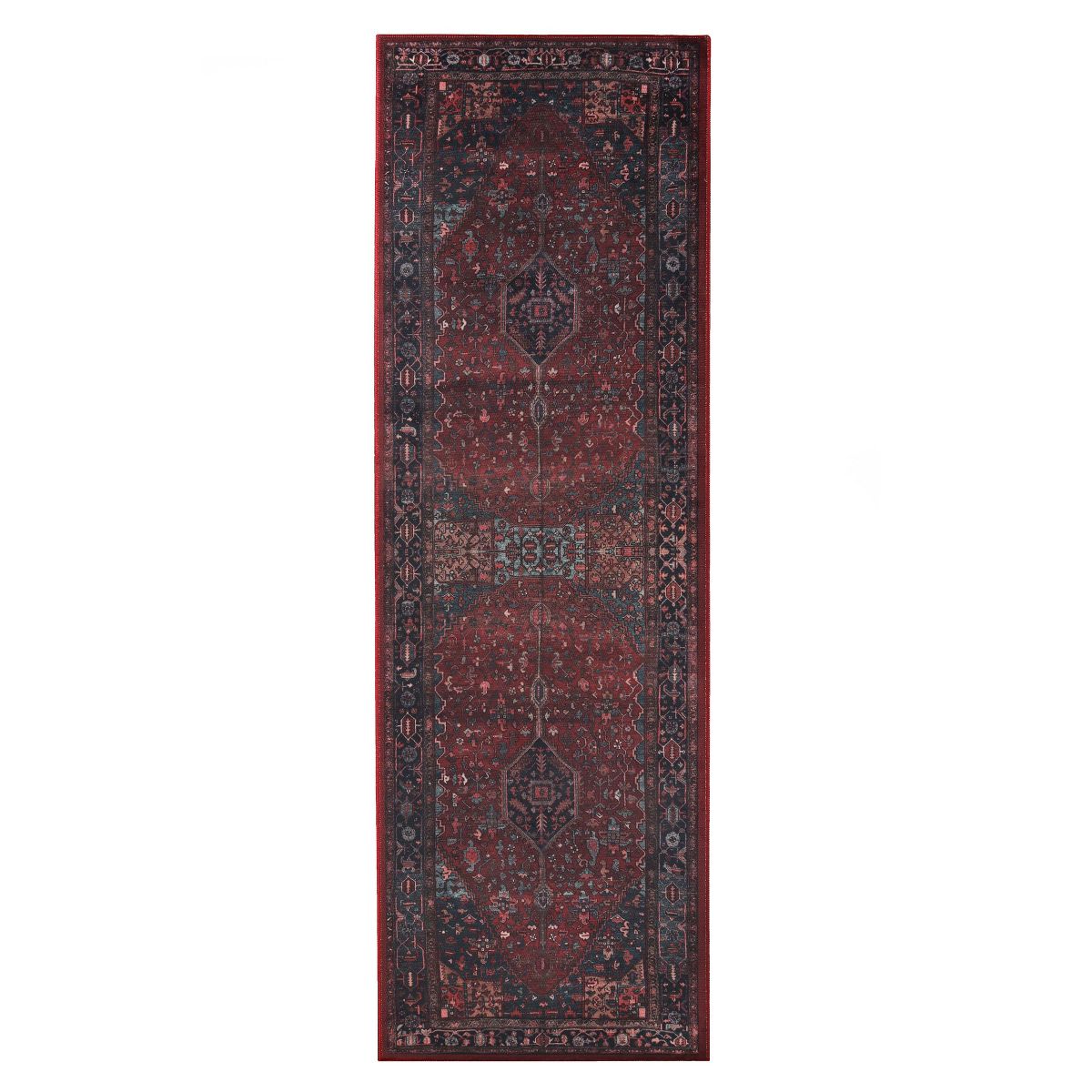 Vintage Faded Floral Medallion Border Machine Washable Indoor Area Rug or Runner by Blue Nile Mills - thumbnail 7