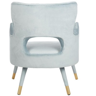 Slate Blue Velvet & Gold Wingback Transitional Accent Chair