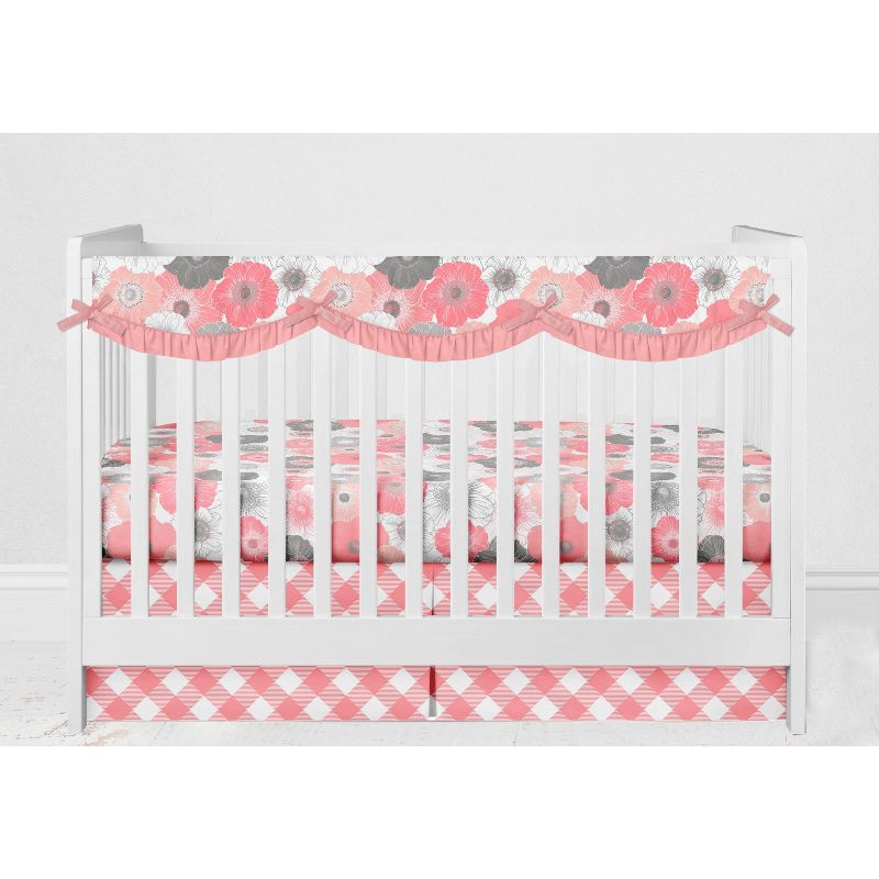 Bacati - Watercolor Floral Coral Gray Long Side Crib Rail Guard Cover, 3 of 6