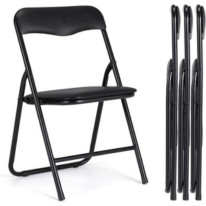 Jojoka Metal Folding Chairs and Table, Leather Padded Folding Chairs with Comfortable Cushion - 1 of 4