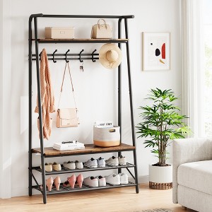 4-In-1 Hall Tree Storage Bench with Hooks – Metal Entryway Organizer, Freestanding Coat Rack Shoe Bench for Small Spaces, Bedroom, Living Room - 1 of 4