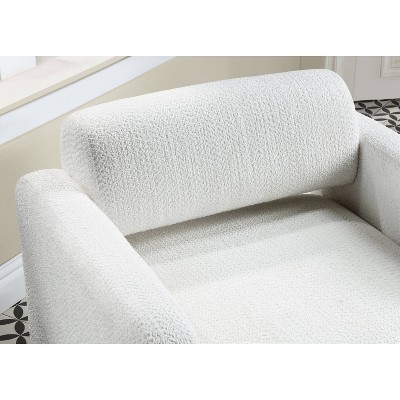 White Boucle Upholstered Barrel Accent Chair with Wood Frame