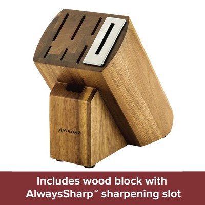 Anolon Cutlery Japanese Carbon Steel 8 Piece Knife Block Set with Built-In Sharpener