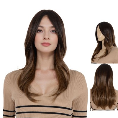 Alilang 22 Inch Long Curly Wig with Bangs Long Haired Wig for Women Curtain Bangs Synthetic Layered Wig Long Wavy Wig