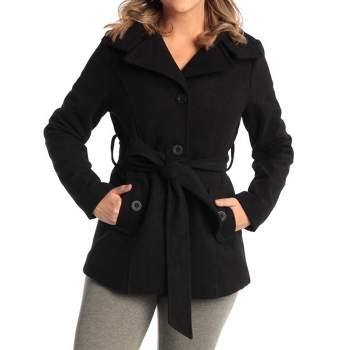 Alpine Swiss Bella Womens Wool Coat Button Up Jacket Belted Blazer