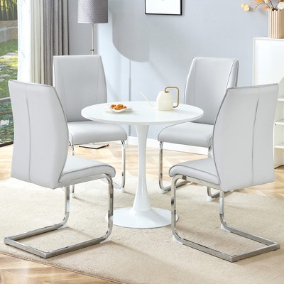 3/5 PCS Round Dining Table Set Modern Dining Set Kitchen Table Set with Upholstered Chairs, White/Black/Gray-Modernluxe