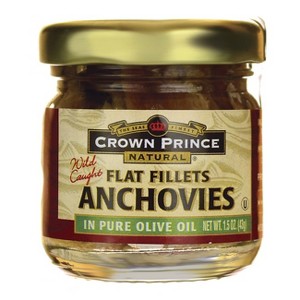 Crown Prince Wild Caught Anchovies Flat Fillets in Pure Olive Oil 1.5 oz Jar. - 1 of 3