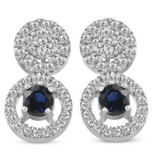 Pompeii3 5/8 ct Diamond & Blue Sapphire Halo Drop Studs Womens Earrings 10k White Gold - 1 of 4