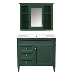 Tramull Modern Bathroom Vanity Set with Mirror, Soft Close Doors & Drawers, Storage Cabinet for Single Sink - 1 of 4