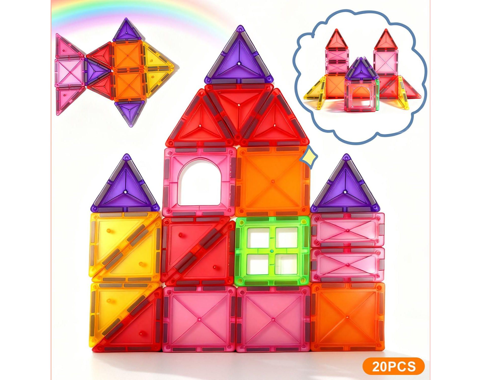 Mini Magnetic Tiles 20 Pcs Travel Set, Educational Building Toys for Toddlers Ages 3+, Preschool Learning Sensory Activities