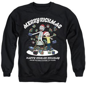 Men's Rick And Morty Christmas Merry Rickmas Dark Crewneck Sweatshirt - 1 of 4