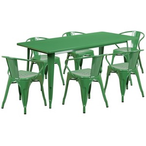 Emma and Oliver Commercial Grade Rectangular Metal Indoor-Outdoor Table Set with 6 Arm Chairs - 1 of 4