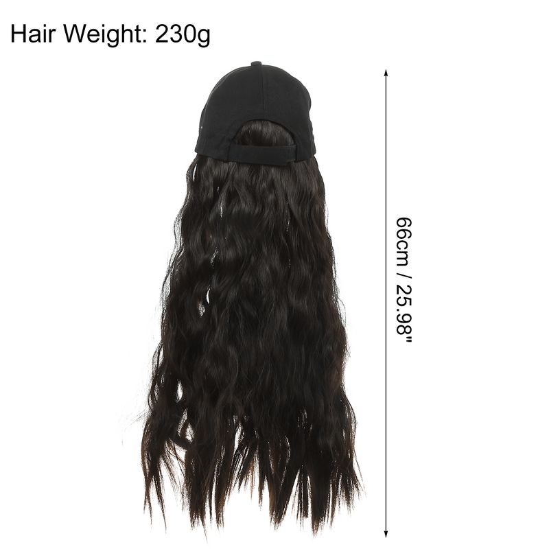 Unique Bargains Baseball Cap with Hair Extensions Fluffy Curly Wavy Wig Hairstyle 26" Wig Hat for Woman Black Brown, 3 of 5